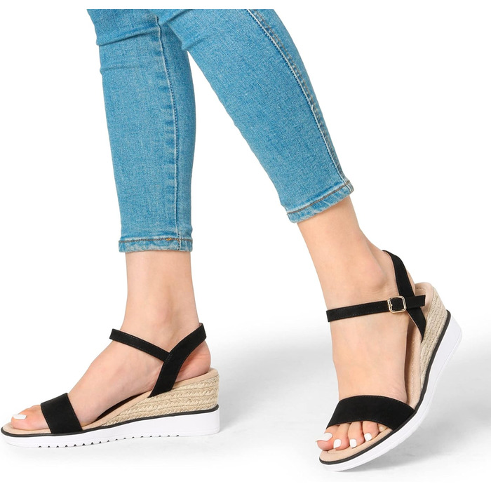Босоніжки жіночі DREAM PAIRS на танкетці, чорні, розмір 39 EU - літні туфлі