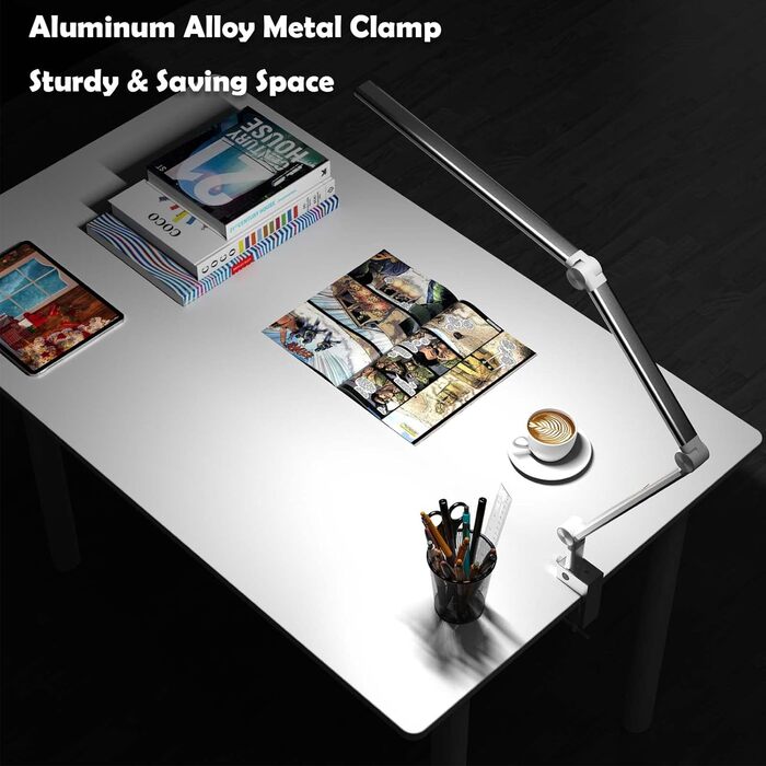 LED лампа для столу VERSKI 18W з регулюванням яскравості та 5 колірними температурами. Захист очей, для офісу та дому. Кріпиться на стіл.