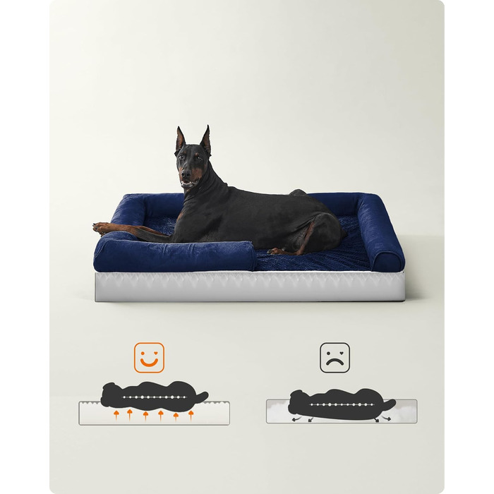 Feandrea Orthopedic Dog Bed, Dog Cushion, Dog Basket, Soft Padding, Dog Sofa, Raised Edges, Removable and Washable Cover, 91 x 71 x 20 cm, Non-Slip Bottom, PGW076G01 (L 120 x W 85 x H 20 cm, Anthracite Blue)