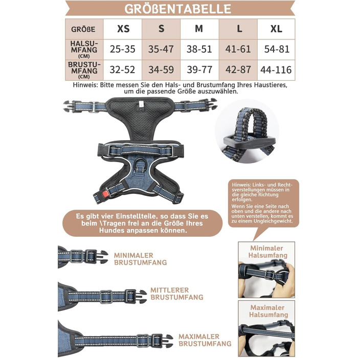 Нашийник для собак BaoCheng Anti Pull: регульований, дихаючий, з 3 пряжками, безпечний, світловідбиваючий (M, небесно-блакитний)