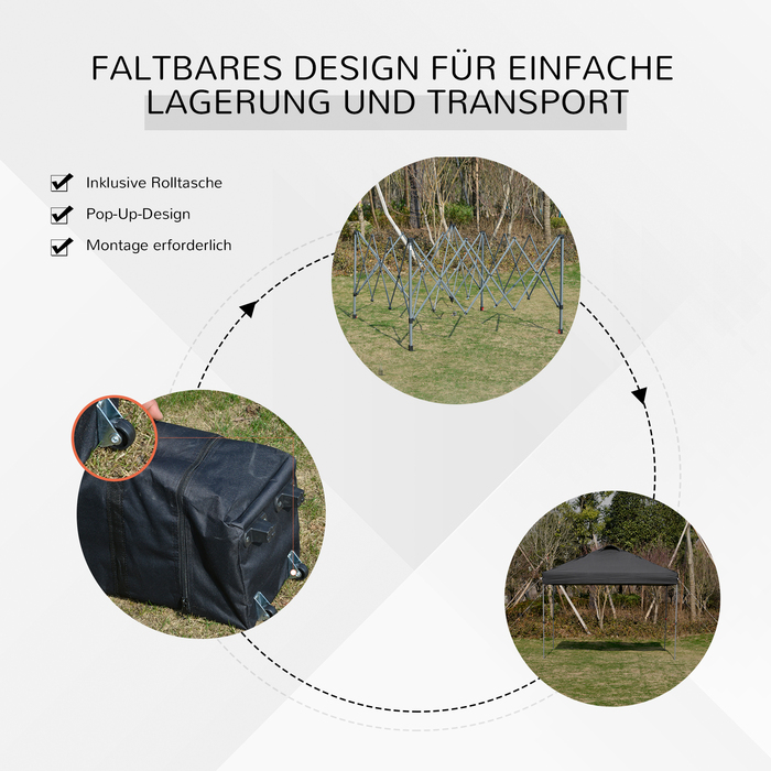 Outsunny Garden Gazebo 2.95x2.95m Folding Gazebo Pop-up with Stakes & Tie-Down Ropes Made of Oxford Fabric UV Protection Black