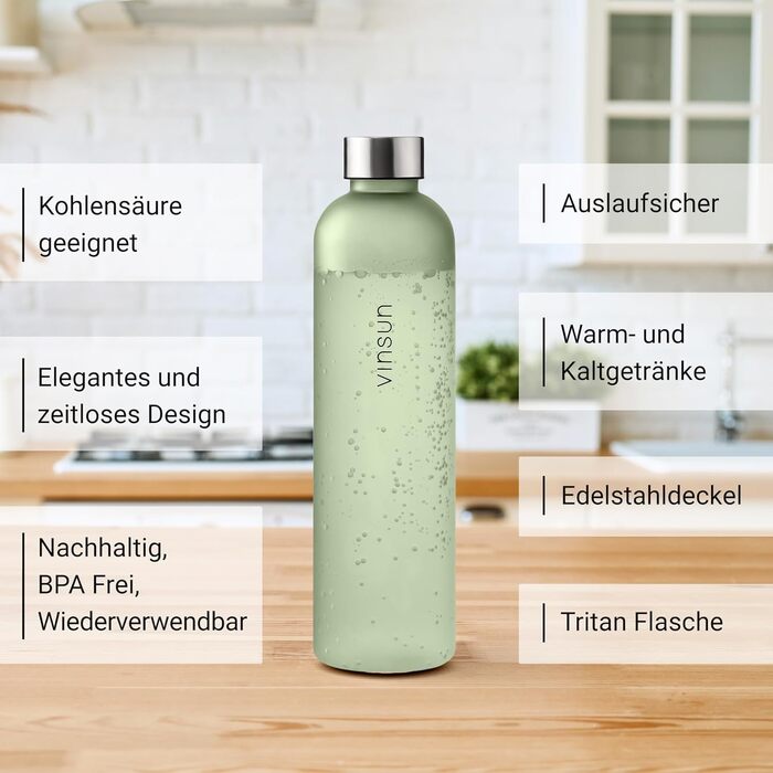 VINSUN Water Bottle 650ml, 1000ml, 1500ml - Leak-proof, Carbonated Drink Compatible, BPA-Free, Tritan - Lightweight Water Bottle for Sports, Outdoors, School, Biking, Office