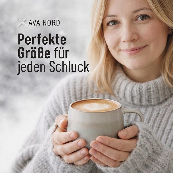 Набір керамічних кавових чашок 4 шт, 470 мл – чашки з фаянсу у скандинавському стилі – великі кавові чашки, чашки для чаю та напоїв – для кави та чаю – підходять для мікрохвильової печі та миття в посудомийній машині, сірий колір