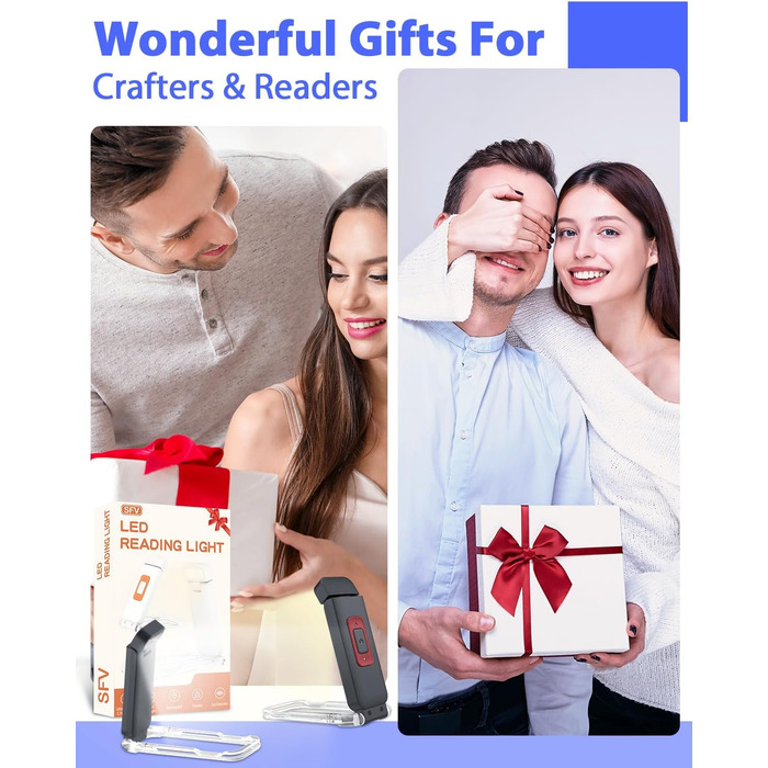 Ліхтарик для читання SFV з кліпсою, USB акумуляторний, 3 кольори світла (білий/бурштиновий/змішаний), 5 рівнів яскравості, для книг та дітей, чорний