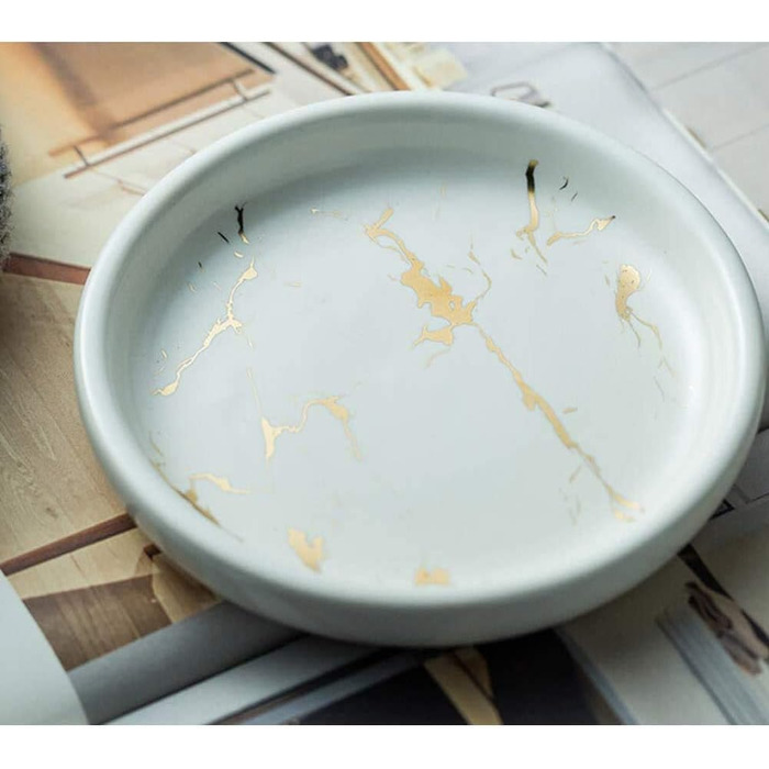 Керамічна мильниця FülleMore з імітацією мармуру, 11.2x2.2 см, кругла, для ванної, душу, кухні (біла)