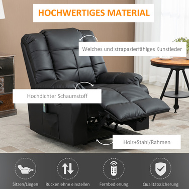 HOMCOM Recliner Chair, Faux Leather, 160 kg Weight Capacity, Electric Stressless Style Recliner, Black