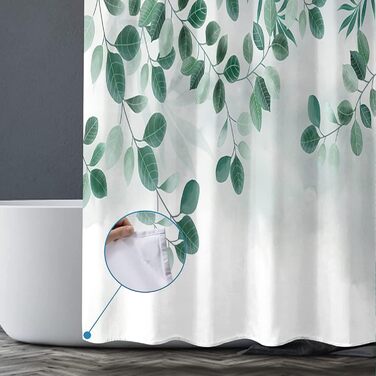 Штора для душу M&W DAS DESIGN з поліестеру, листя зелені та золота, водовідштовхувальна, антигрибкова, з кільцями 180x200 см