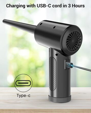 Електричний пилосос для повітря з HD-дисплеєм - Air Duster 200000 RPM з LED-підсвічуванням, міні-фен з акумулятором, спрей стисненого повітря для чищення ПК, повітряний пилосос для клавіатури, дому, вулиці, авто, W06 (чорний)