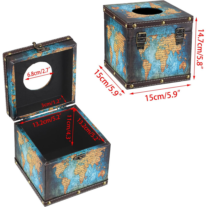 BTSKY Square Wooden + PU Tissue Box Holder, Retro Style, for Home, Office, Cube, Cover, Napkin Holder, Elegant and Stylish Home Decoration (Blue Card)