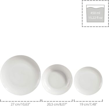 SÄNGER | Tableware New Port white, 18-piece dinnerware set for 6 people made of porcelain, wedding plates, dinner plates | PREMIUM COLLECTION Tableware 18 pcs