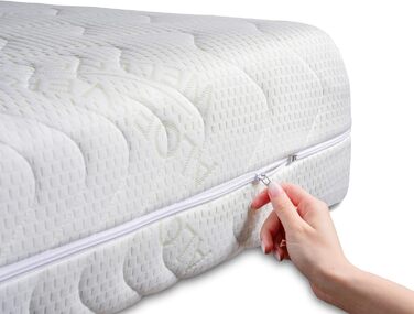 BONEX Komfort Mattress Cover for mattresses with overall dimensions of 90x200cm - 16 - 18 cm high - Double-weave fabric with ALOE VERA - Suitable for allergy sufferers - Washable at 60 degrees - 4-sided zipper, White and Green