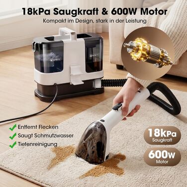 Lubluelu Nasssauger Polsterreiniger 600W 18kPa: Компактний мийний пилосос для м'яких меблів, килимів та авто - чорно-білий