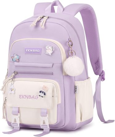 Шкільний рюкзак для дівчаток Tanou: велика місткість, нейлон, для 3-7 класів, Kawaii стиль, фіолетовий