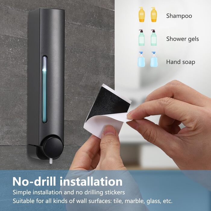 Набір дозаторів для мила та гелю для душу на стіну (2 шт, 380 мл, сірий)