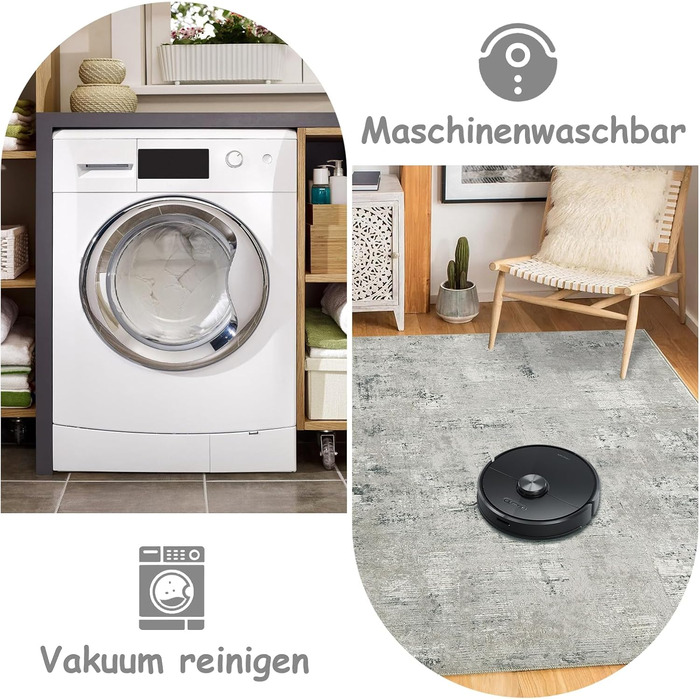 Килим для вітальні блакитний вінтажний меланжевий з ефектом вицвітання, короткий ворс, килими, прання, нековзкі килими для спальні (200x300 см, зелено-сірий)