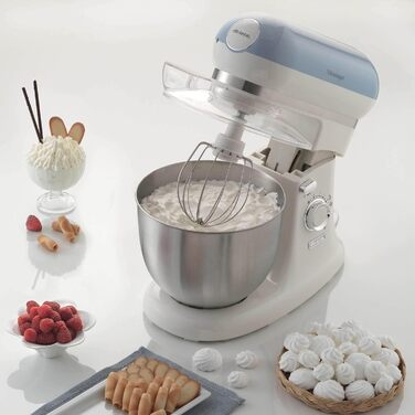 Vintage Ariete 1588 Stand Mixer, Retro Planetary Mixer for Bread, Pizza, Cake & Pastry Dough, Dough Hook, Whisk, 5.5 L Capacity, 7 Speeds + Pulse Function, 1200W, Blue