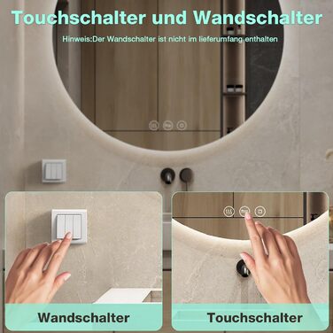 Круглий дзеркало для ванної кімнати з підсвічуванням, 80 см, 3 кольори світла, диммування, антизапар, сенсорне управління, функція пам'яті, LED, енергозбереження