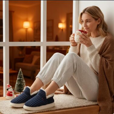 Тапочки зимові для жінок та чоловіків, теплі, закриті, з плюшем, м'які, зручні, елегантні, з антиковзким покриттям, з memory foam, розмір 40/41 EU, темно-синій