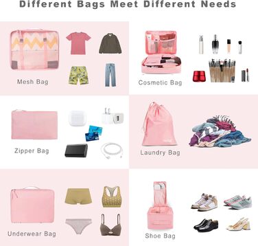 Набір органайзерів для валізи BAGAIL (8 шт.), рожевий