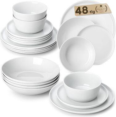 MALACASA Набір посуду Tafelservice 6 Personen, 18-Piece Porcelain Dinnerware Set White, Серія LEXI (білий, 48 предметів)
