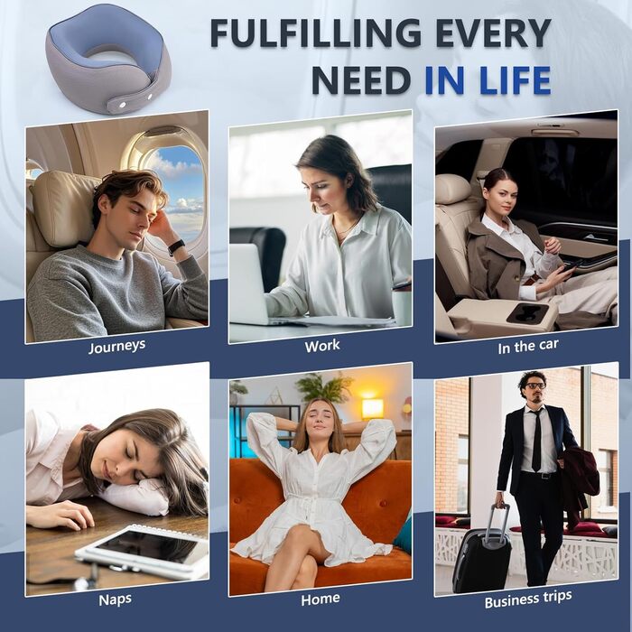 Подушка для шиї у літак, доросла, регульована, з піною з пам'яті, ергономічний дизайн, з чохлом, маскою для очей та навушниками