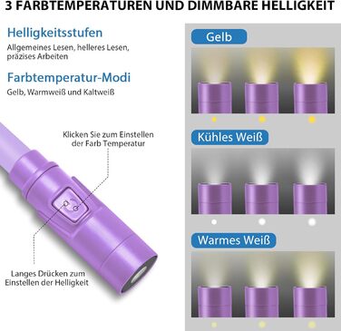 Ліхтар на шию LUXJET LED для читання, в'язання, ремонту: акумуляторний, 3 кольори, регульована яскравість (світло-ліловий)