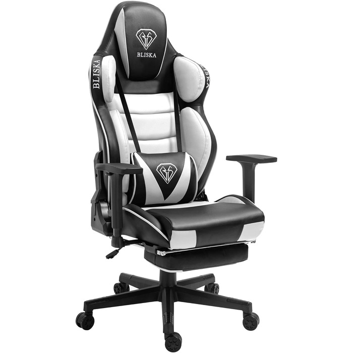 TRISENS Gaming Chair Racing Style Chair with Sports Seat and Ergonomic 4D Armrests, Color: Black/White