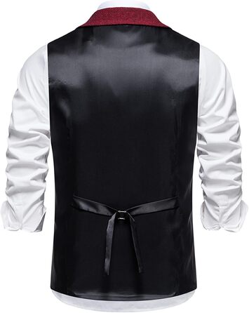 Чоловіча жилетка формальна V-подібний виріз, твід, жилетка в клітинку 'риб'ячий скелет', Slim Fit, жилетка до костюма з кишенею, бордовий