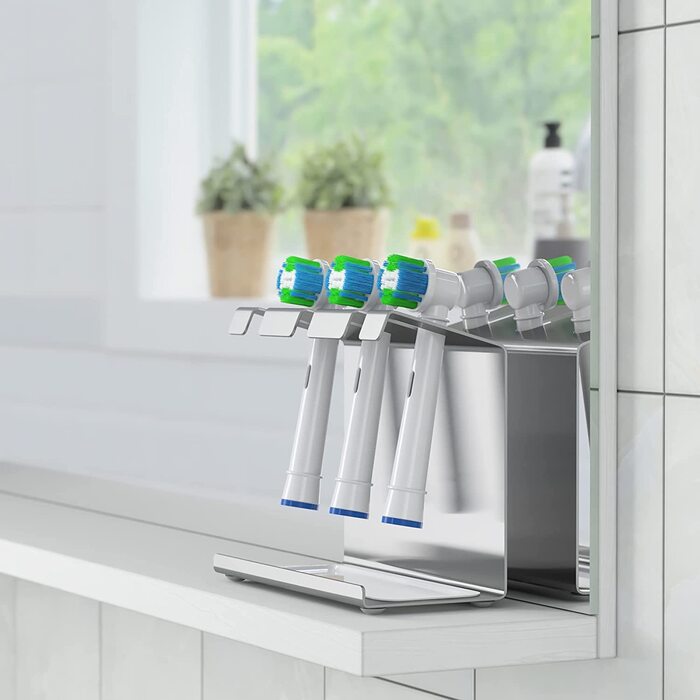 WIETRE Stainless Steel Brush Head Holder with Catch Basin | Fits Oral-B, iO, Philips Sonicare, Waterpik, Fairywill | Toothbrush Holder, Brush Head Holder (3-Pack)