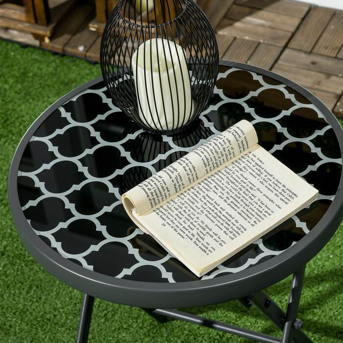 Стіл Outsunny розкладний, приставний зі скляною стільницею 45x45x50см, чорний колір, ідеально підходить для саду та кемпінгу