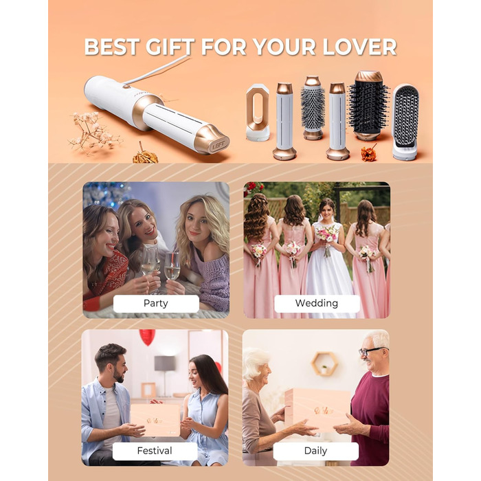 UKLISS Airstyler 6 в 1: Фен, плойка, щітка для волосся, автоматична завивка. Білий