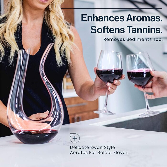 100% Lead-Free Crystal Glass U-Shaped Decanter - 1L Elegant Wine & Juice Carafe, perfect for aeration and serving, gift-ready with luxurious packaging