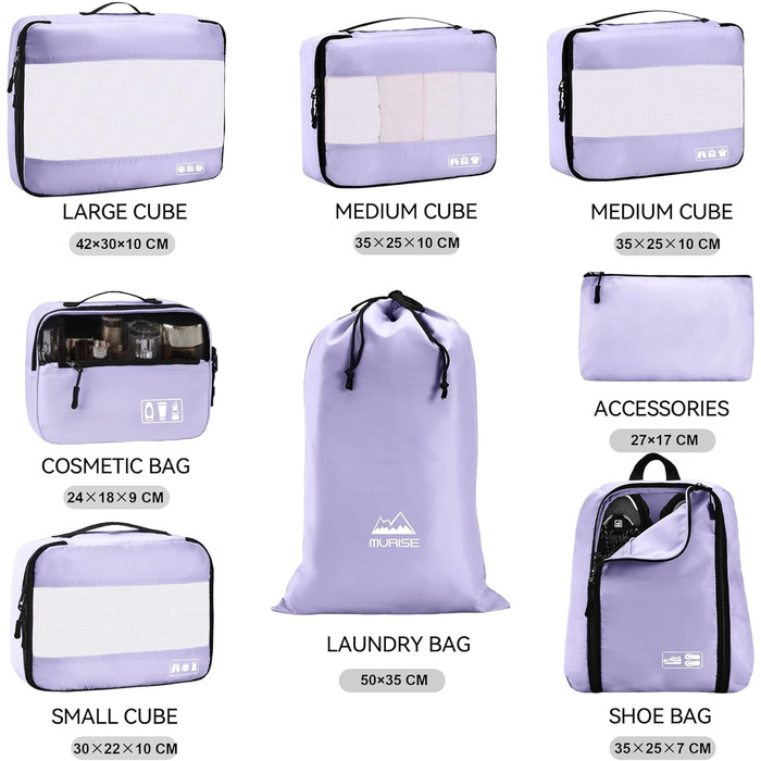 Органайзер для валізи MURISE, 8 шт. - Packing Cubes для подорожей, набір для організації речей у валізі (фіолетовий)