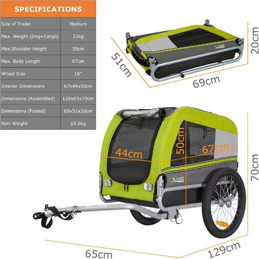 Причіп для собак Tiggo VS Pets M - велосипедний причіп для собак, зелений (80201)
