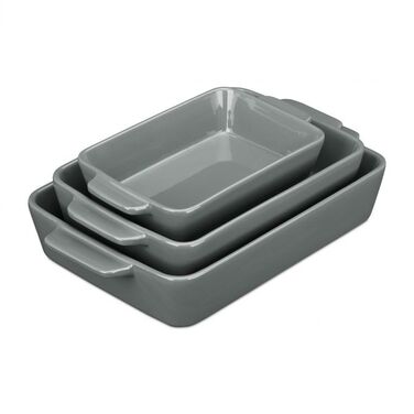 Relaxdays 3-piece Ceramic Casserole Dish Set, grey