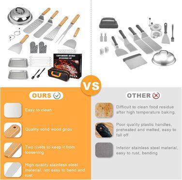 Набір аксесуарів для тепаньякі: 34 шт. з нержавіючої сталі, з кейсом, для газових грилів Blackstone та інших