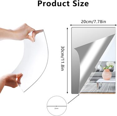4 самоклейні дзеркала, 20 x 30 см, акрилові дзеркала для стін, школи, дому, вітальні, ванної, спальні