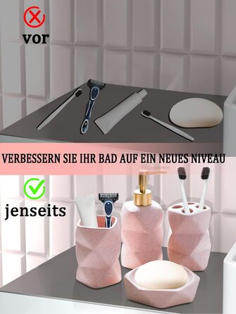 Набір для ванної кімнати 4 предмети, кераміка, рожевий: дозатор для мила, мильничка, стакан для зубних щіток, підставка для зубних щіток - декор для ванної