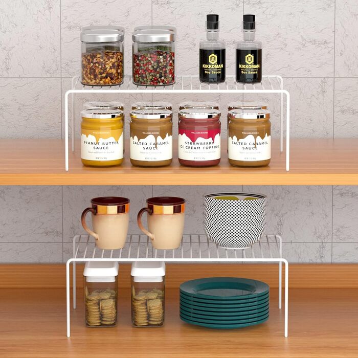 iPEGTOP 6-Piece Large Freezer Shelf, Stainless Steel, Kitchen Organizer, Space-Saving, for Refrigerator, Pantry, Countertops – White