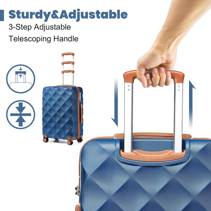 Чемодан ручної поклажі British Traveller 54x36.5x21.5 см з косметичкою, ABS+PC, блакитний