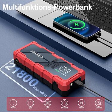 Powerbank Starthilfe з компресором 6000A, 12V, для бензинових (8L) та дизельних (10L) авто, з LED-ліхтариком