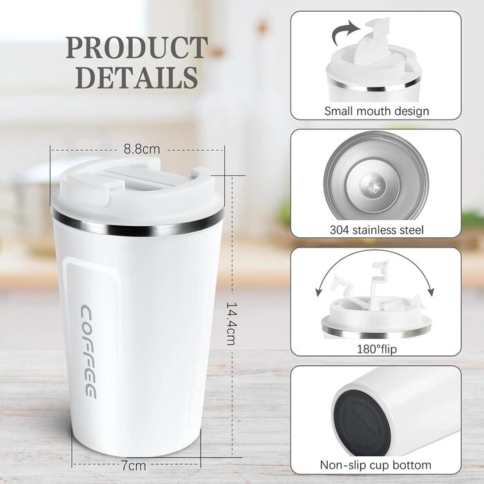 Термокружка Flintronic 510 мл з подвійними стінками, з нержавіючої сталі, з кришкою, для кави та чаю