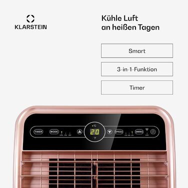 Мобільний кондиціонер Klarstein з витяжним шлангом, 4-в-1: кондиціонер, вентилятор, осушувач повітря та нічний режим, компактний та портативний для дому та офісу, низьке енергоспоживання, 7000 BTU, білий (12000 BTU, рожеве золото)