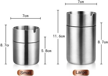 Попільничка Geoyien з нержавіючої сталі для вулиці, авто, саду, офісу – велика, срібна