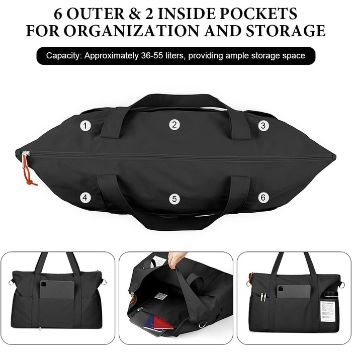 Спортивна сумка Flintronic для жінок, дорожня сумка-мішок, сумка на вихідні, дорожня сумка з чохлом для тележки, водонепроникна спортивна сумка, сумка для подорожей, ручна поклажа для спорту, подорожей, літака (чорна)