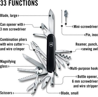 Мультитул Victorinox Swiss Champ: 33 функції, ніж, відкривачка, викрутка (чорний)