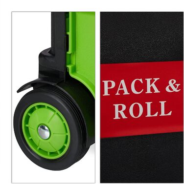 Relaxdays Folding Shopping Trolley, Telescopic Handle, 2 Rubber Wheels, Up to 35 kg, Shopping Trolley, Aluminium, ABS, Shopping Trolleys 98 x 45.5 x 37 cm (Green)