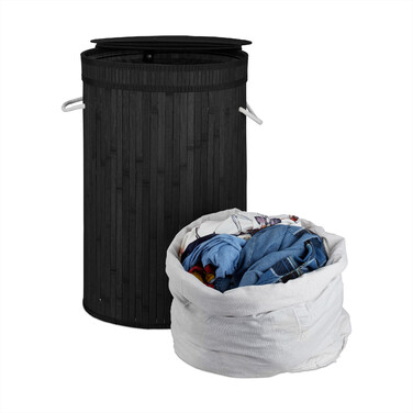 Relaxdays Laundry Basket Bamboo with Folding Lid
