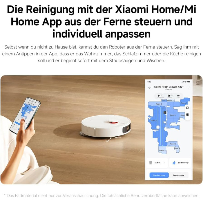 Робот-пилосос Xiaomi Robot Vacuum X20+ з функцією вологого прибирання, потужність всмоктування 6000 Па, підйомні швабри