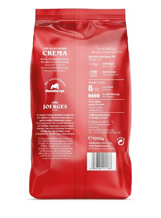 Кава в зернах Joerges GORILLA Super Bar Crema, темне обсмажування, 1 кг (набір 2 шт)